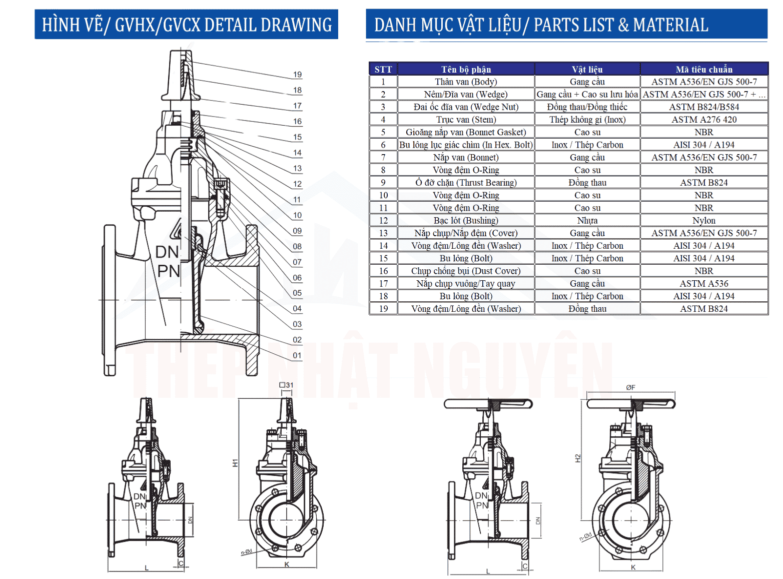 Cấu tạo van cổng GVHX