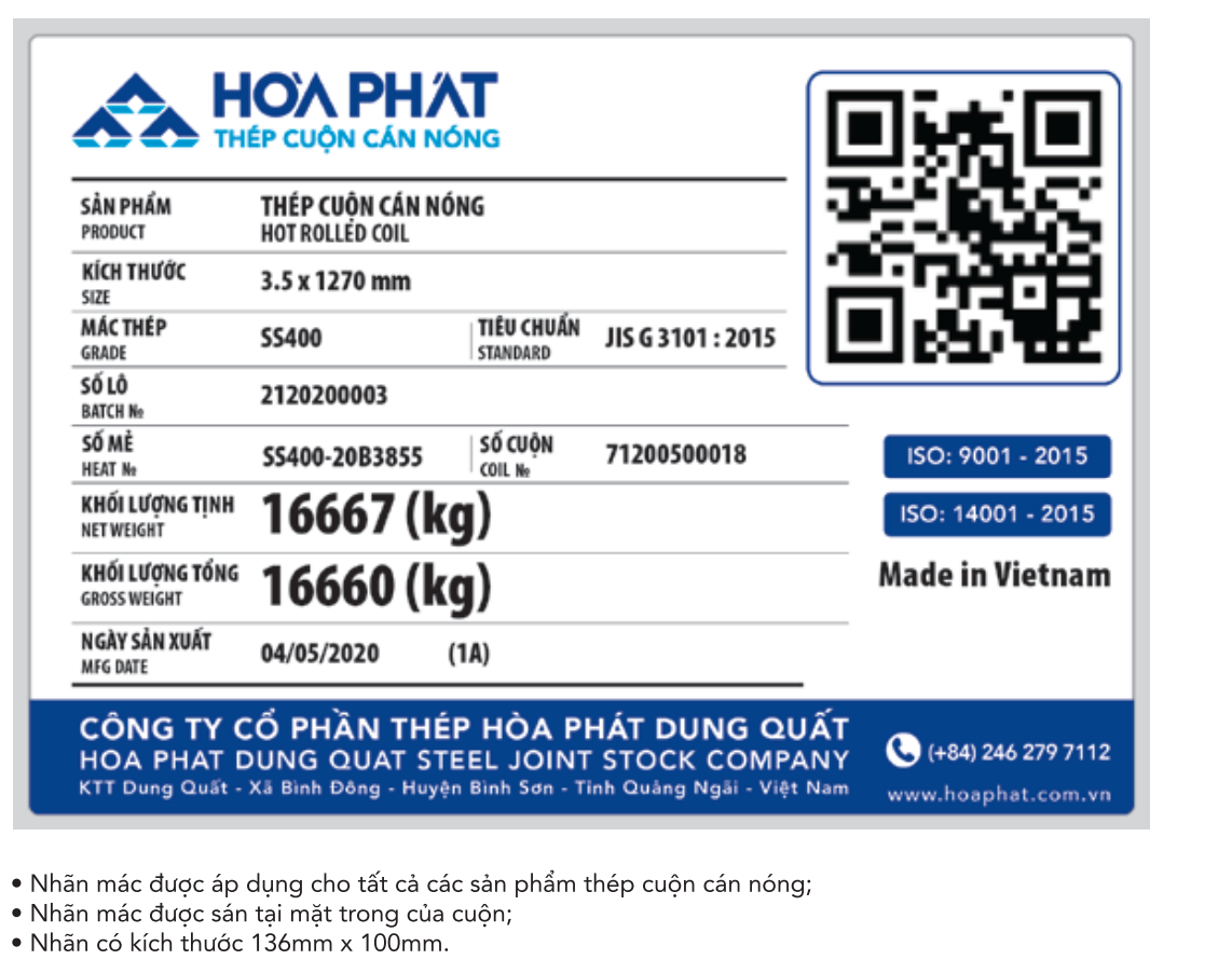 Mác thép cuộn cán nóng Hòa Phát