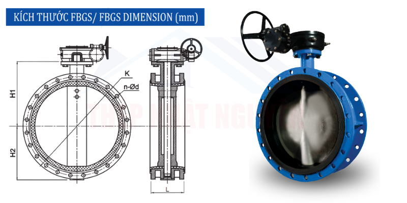 Quy cách van bướm mặt bích FBGS