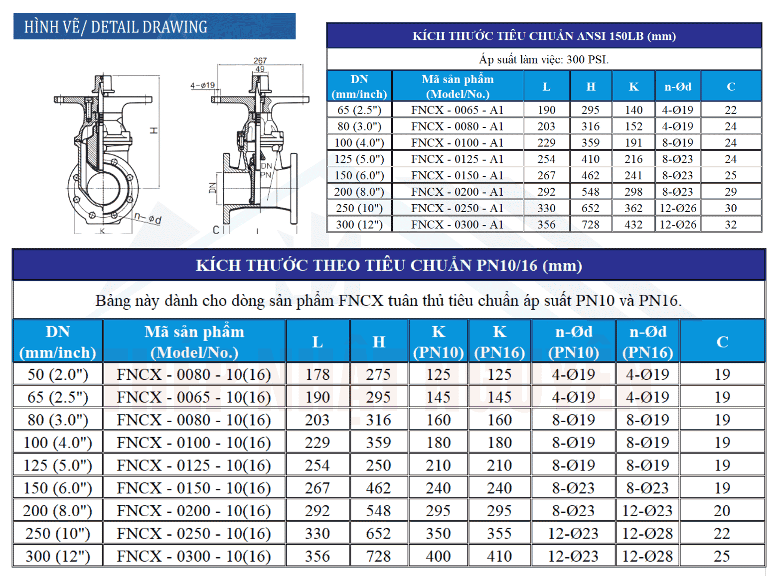 Quy cách van cổng ty chìm UL/FM giá tốt