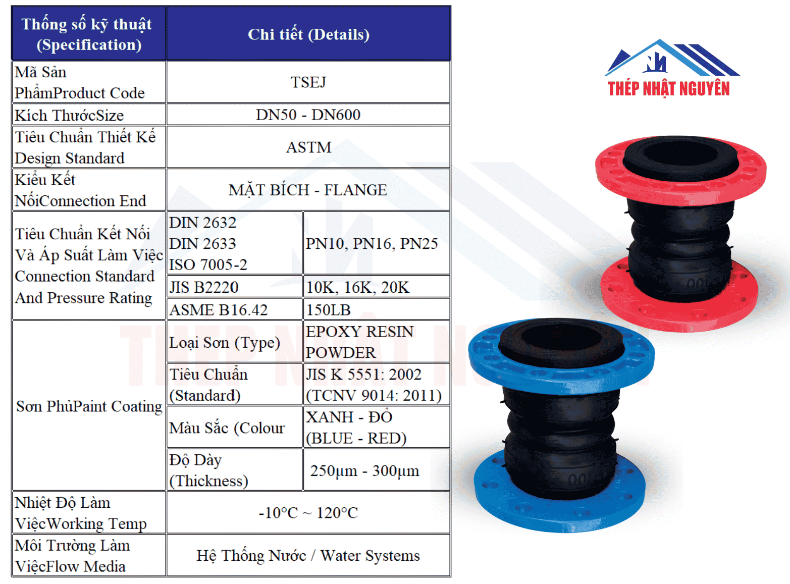 Thông số Kỹ thuật khớp nối mềm cao su
